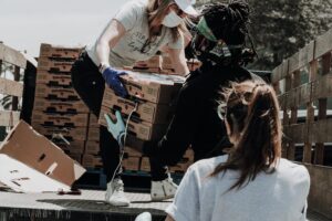 Volunteers with boxes