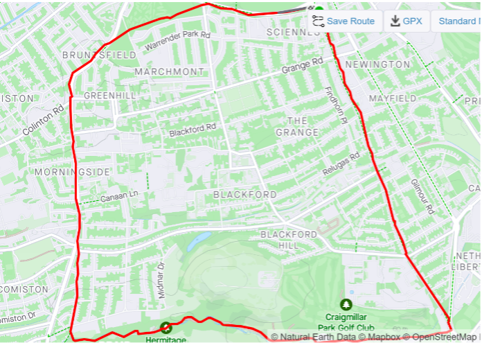 A picture of the running route around Hermitage Braid
