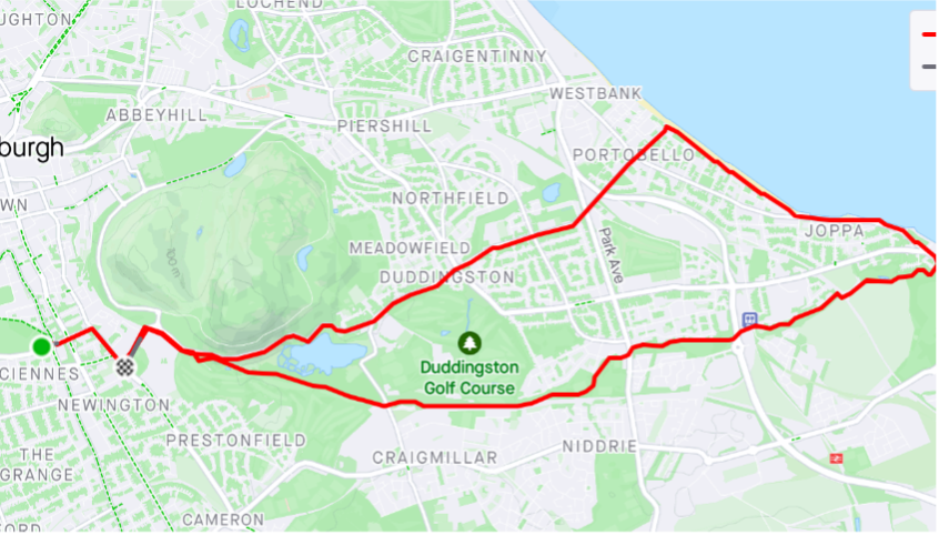 A picture of the running route around Portobello Beach