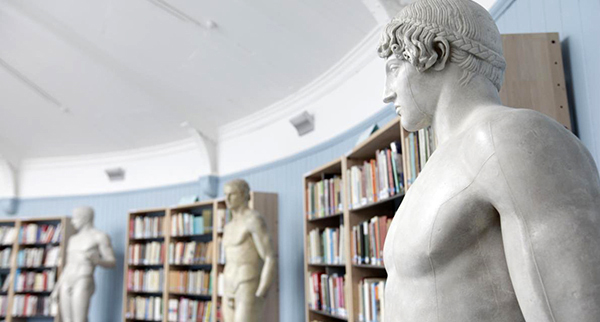 Statues in a library