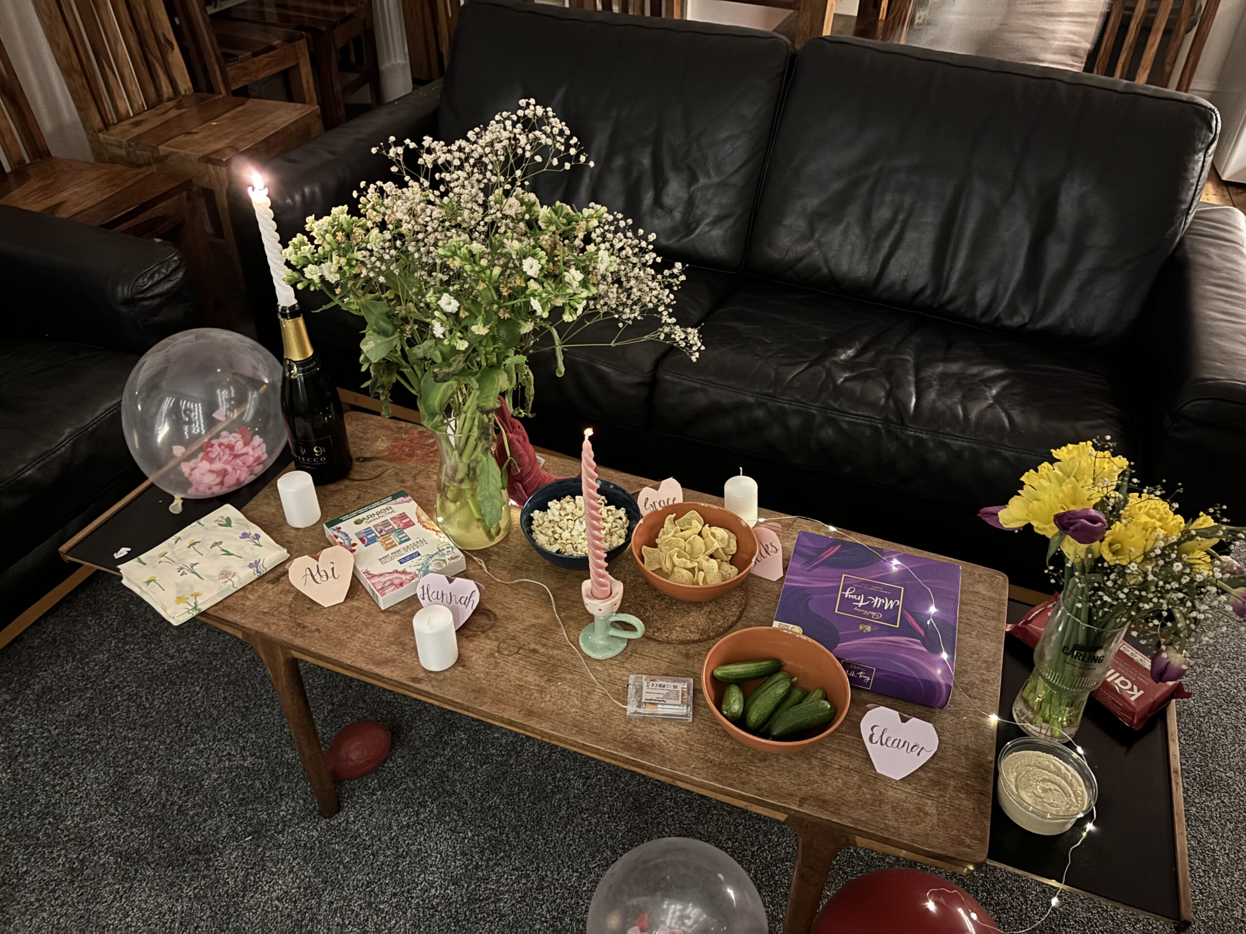 The living room set up for palentine's day