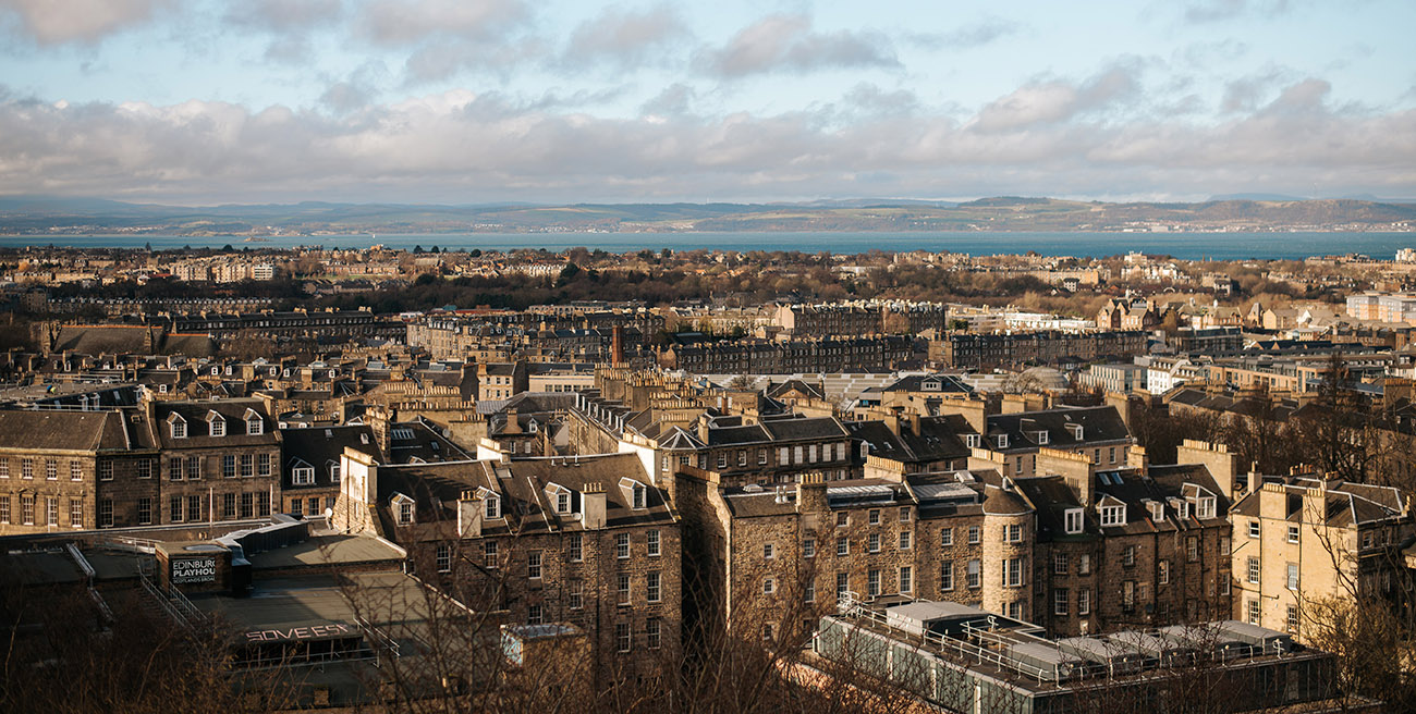 Skyline of Edinburgh in the day time.