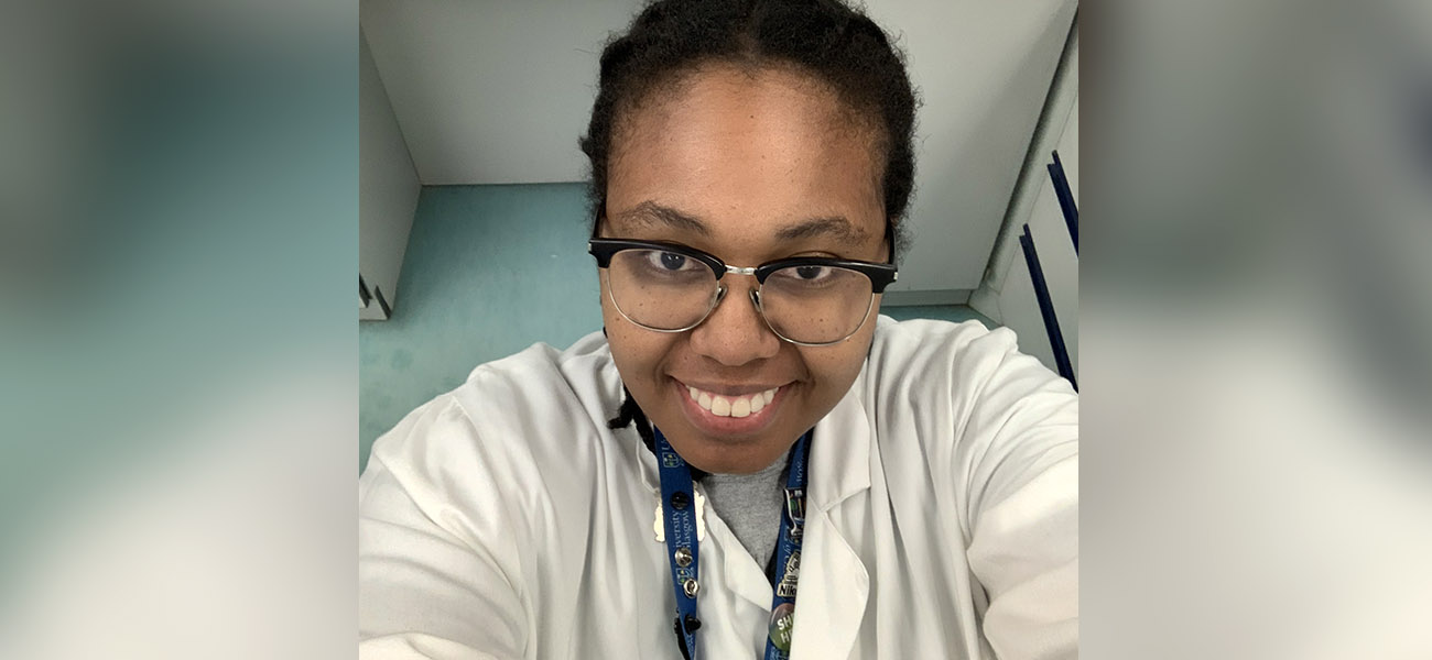 Science student taking a selfie in the lab.