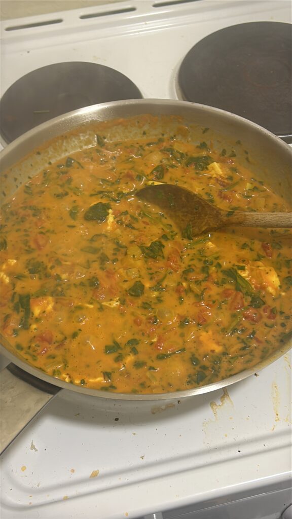 Homemade saucepan of paneer curry