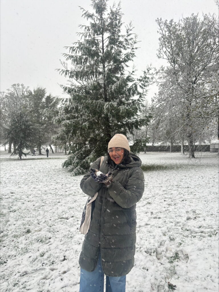 Jaya standing in the snow