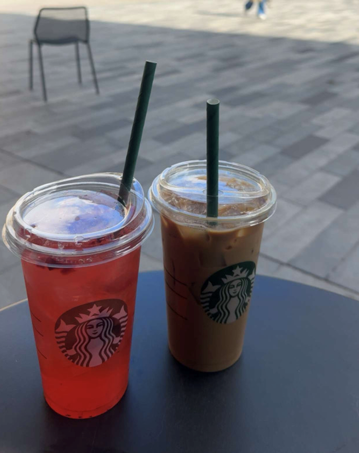 Two coffees on a table