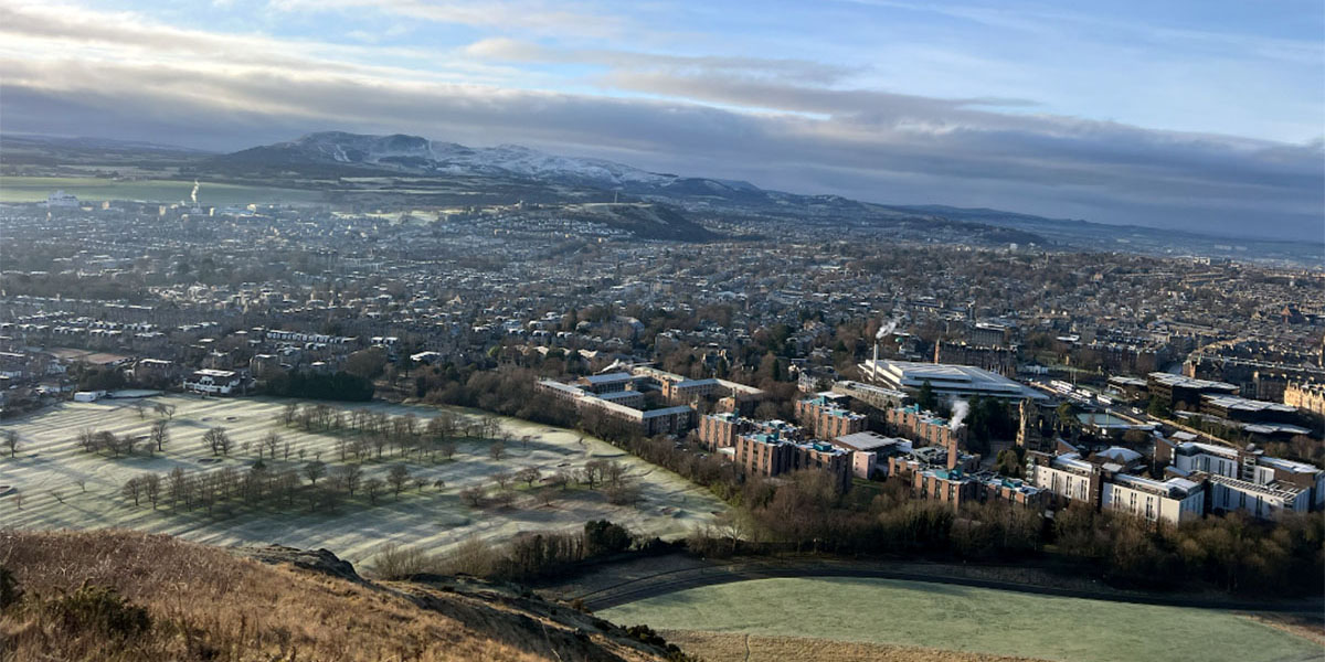 View of the Edinburgh skyline on a sunny day.