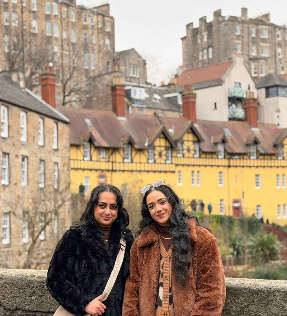 Muz with her sister in Dean Village, Edinburgh