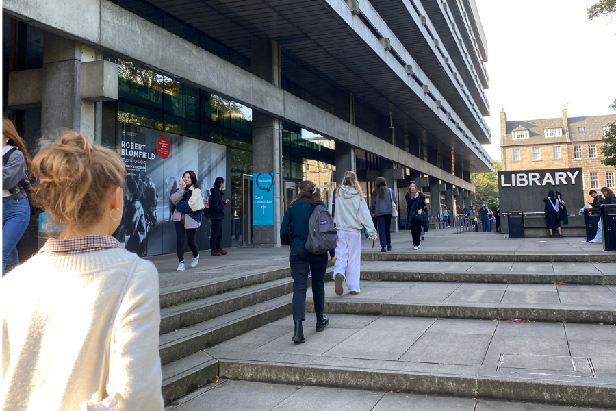 An exterior view of the Main Library.