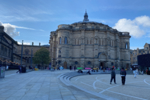 An exterior view of McEwan Hall.