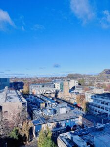 View of the city of Edinburgh from the Swann Building at King's Building campus.