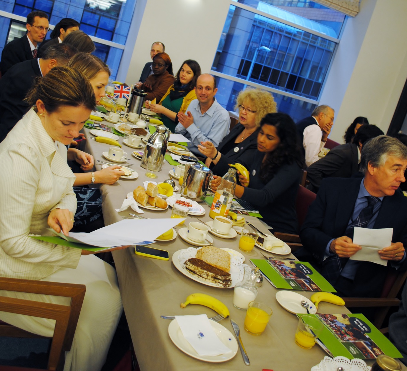 Fair Trade Advocacy Marathon participants at a breakfast meeting