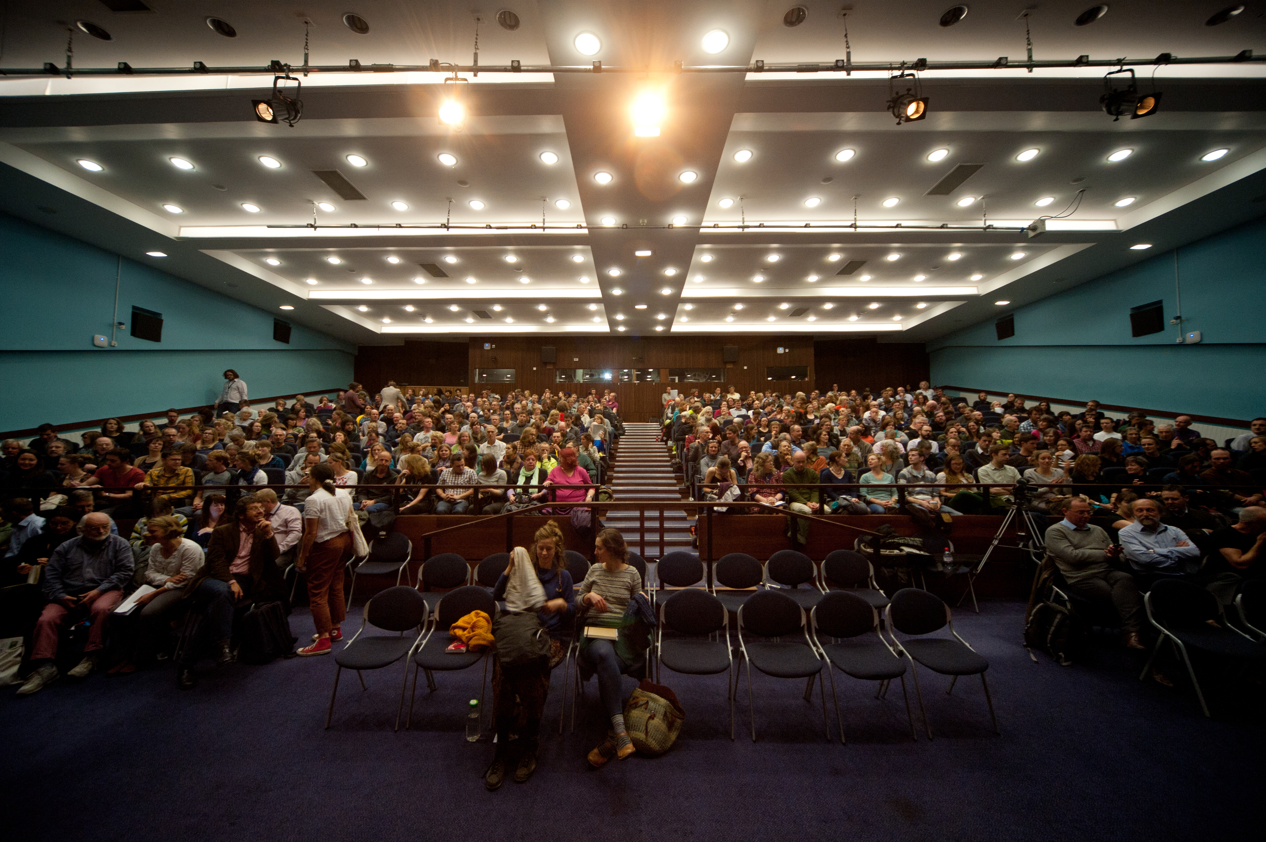 The George Square Lecture Theatre is packed as the audience awaits the start of the event.