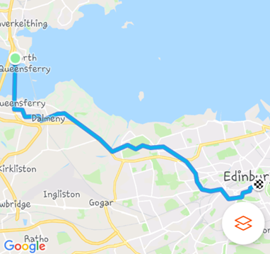 Map of cycle route from North Queensferry to Edinburgh