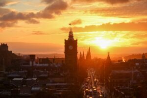 Edinburgh sunset orange sky