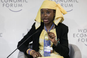 Hindou Oumarou Ibrahim, President, Association for Indigenous Women and Peoples of Chad (AFPAT), Chad speaking during the Session "Nature to the Rescue" at the Annual Meeting 2019 of the World Economic Forum in Davos, January 24, 2019. Congress Centre - Jakobshorn