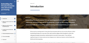 Screenshot of the introduction to the circular economy training.