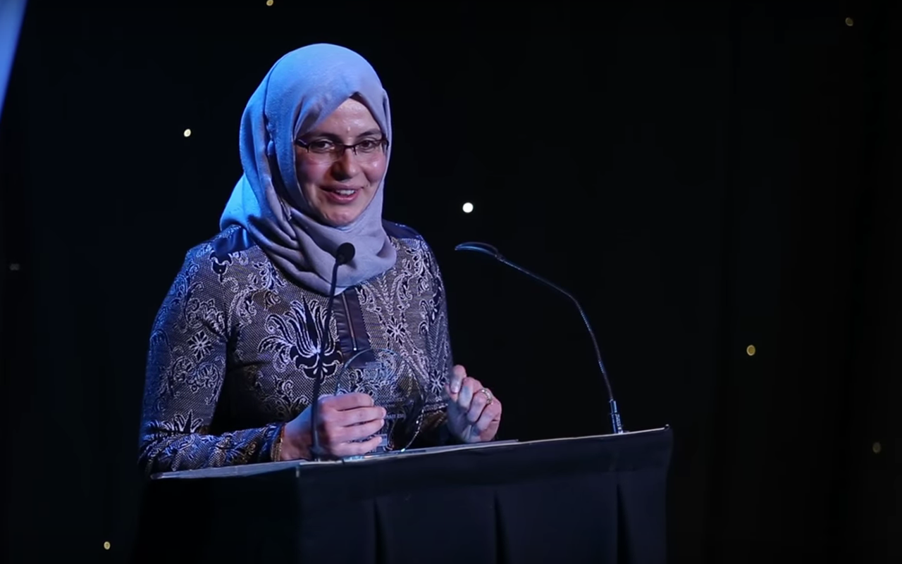 award winner making a speech