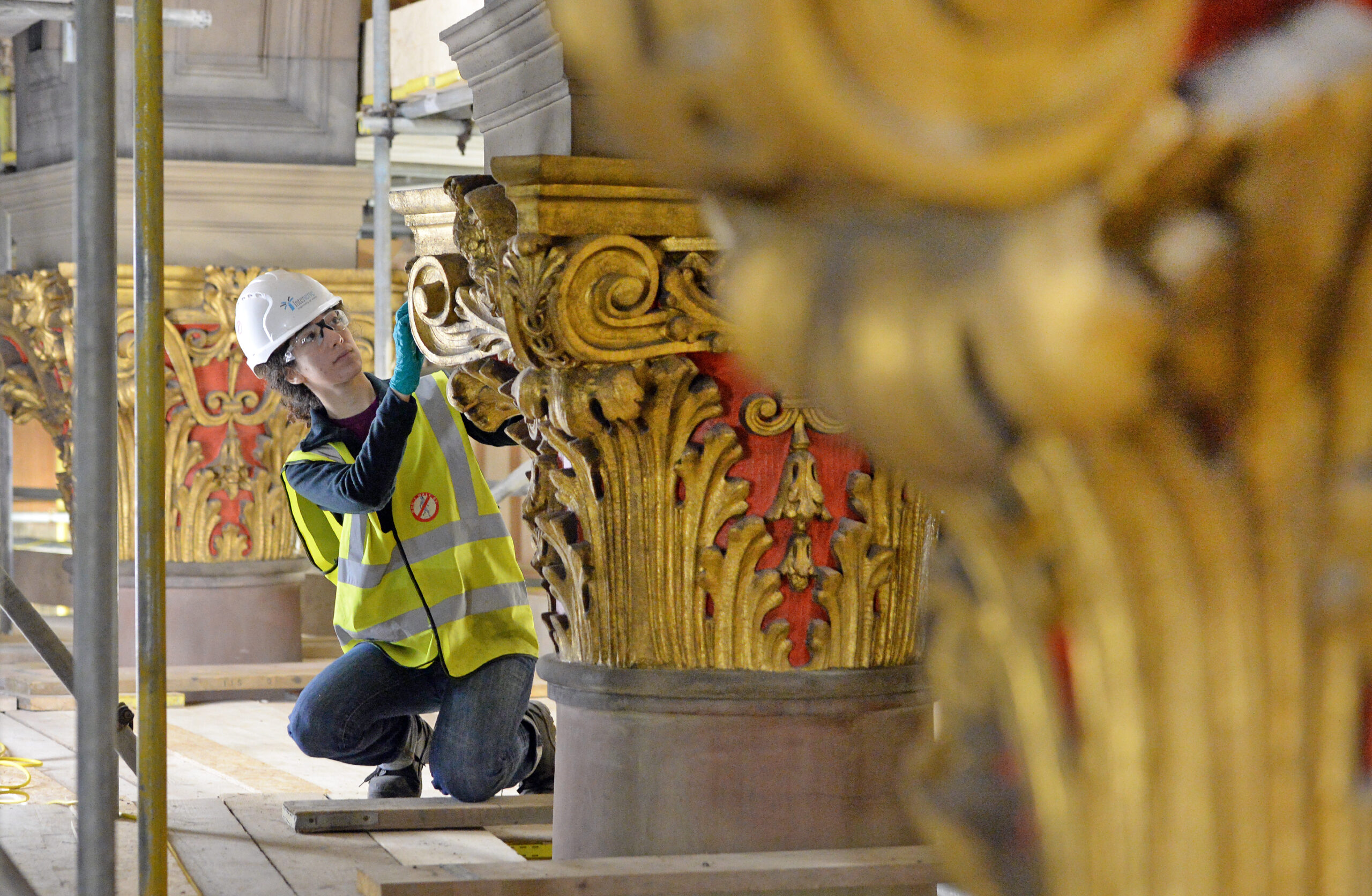 student undertaking restoration work McEwan hall