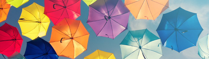 Colorful umbrellas in the sky, street decoration