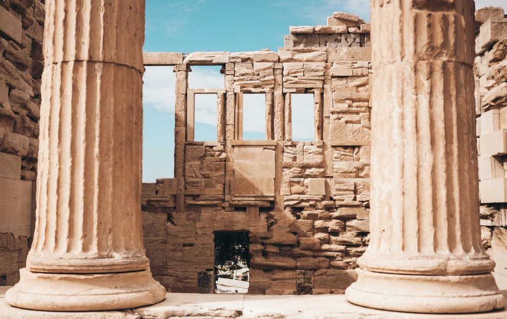 Photo of the pillars of the Acropolis of Athens.