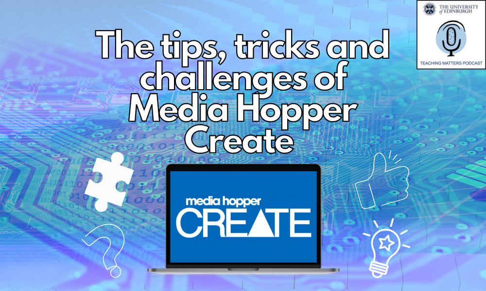 title of episode above computer with 'media hopper create' logo