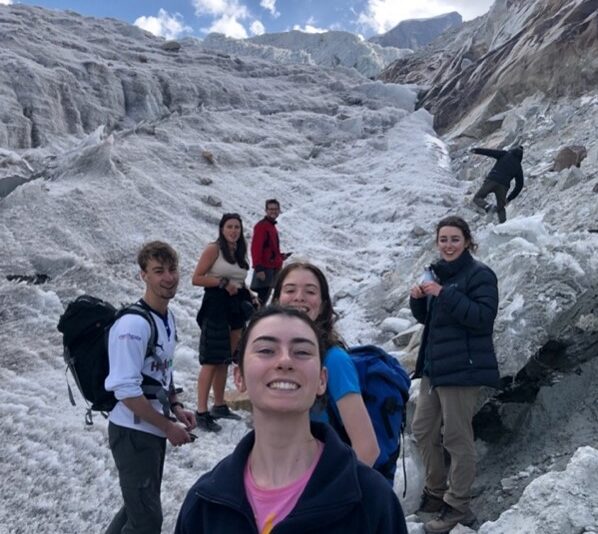 Student researchers on a mountain.