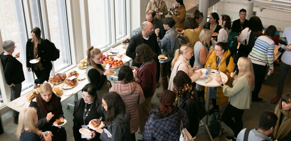 Image credit: Lisa Marley, CAHSS Media Production Lead: Students and staff networking over lunch and activity stalls at the Widening the Student Network event.