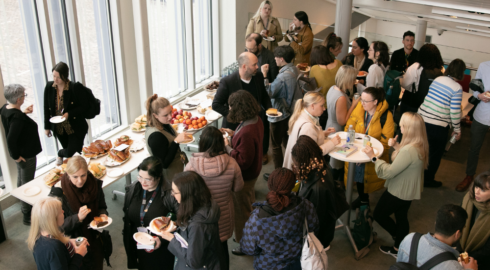 Image credit: Lisa Marley, CAHSS Media Production Lead: Students and staff networking over lunch and activity stalls at the Widening the Student Network event.