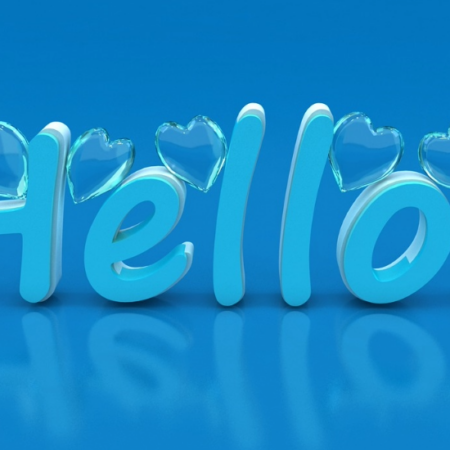 A graphic text that says Hello in a blue background