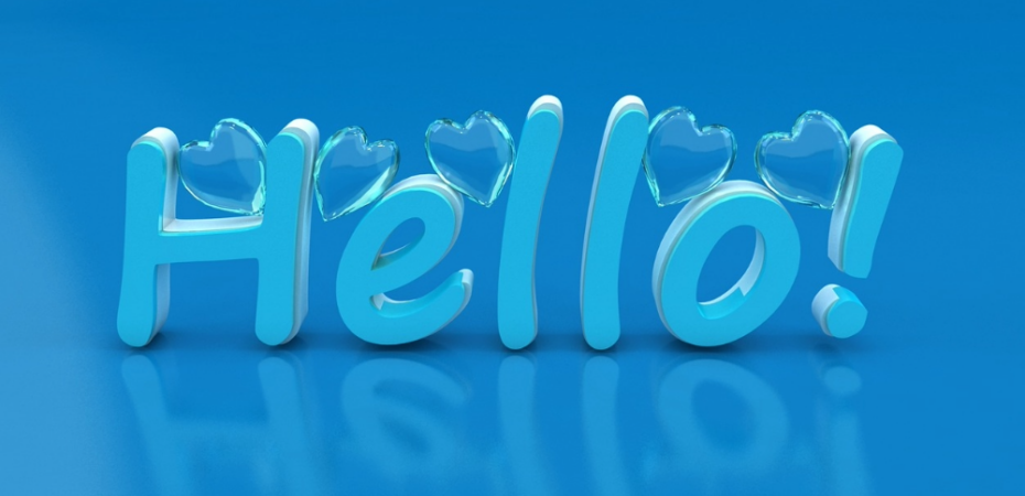 A graphic text that says Hello in a blue background