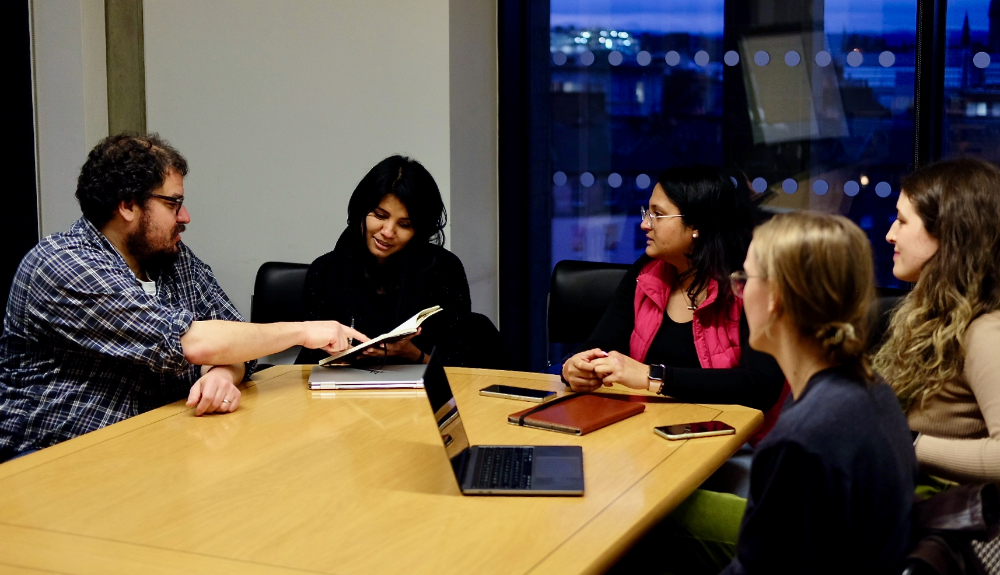 From left to right: Alex Doumas (Senior Lecturer, Psychology) Sydelle de Souza (Doctoral Researcher, CDT in NLP, School of Informatics), Naiti Bhatt (PhD Student, Psychology), Jean Skelton (PhD Student, Psychology), Erica Adezati (PhD Student, Psychology).