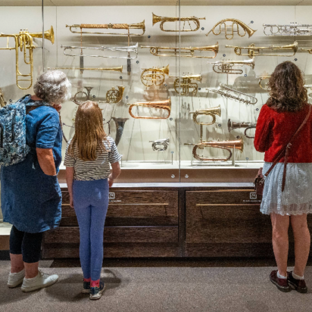 Visitors inside the Wolfson Gallery at St Cecilia's Hall