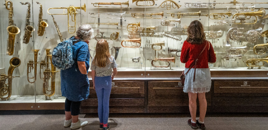 Visitors inside the Wolfson Gallery at St Cecilia's Hall