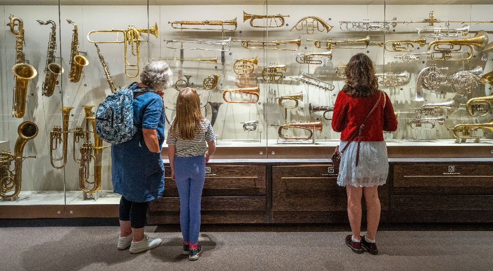 Visitors inside the Wolfson Gallery at St Cecilia's Hall