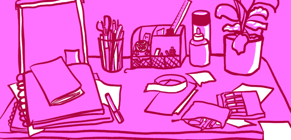 Drawing of a student's desktop