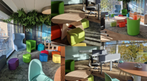 A photo collage of the carer and child room at the main library