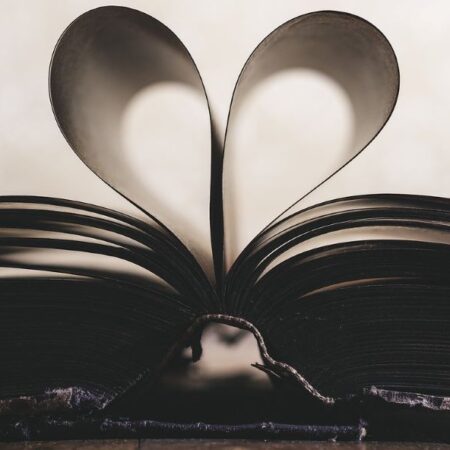 book opened with pages forming a heart