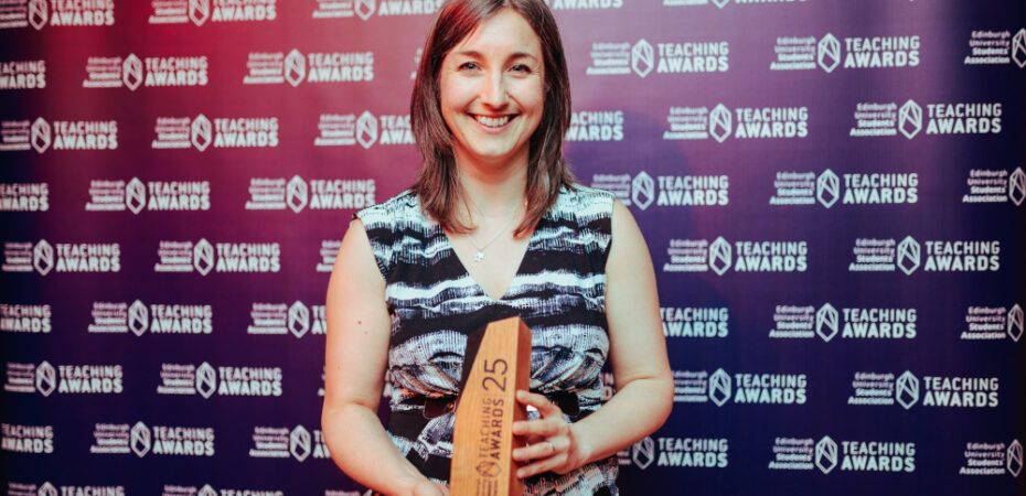 Photo of Claire accepting her Teaching Award