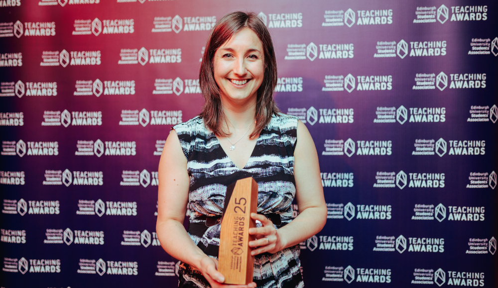 Photo of Claire accepting her Teaching Award