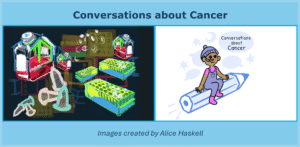 Screenshots of the 'Conversations and Cancer' storybook