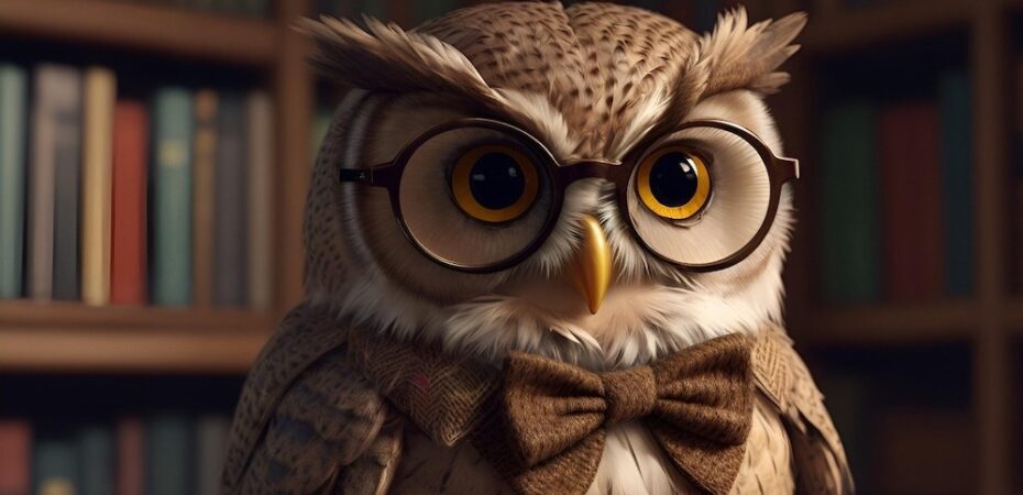 AI generated image of owl wearing glasses