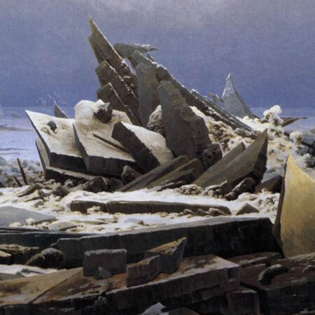 Caspar David Friedrich's painting 'The Sea of Ice' depicting cracking seabed of ice.