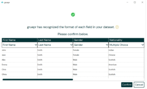 Screenshot of updated data type assignment interface
