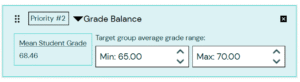 Screenshot of new setup for grade-balance heuristic