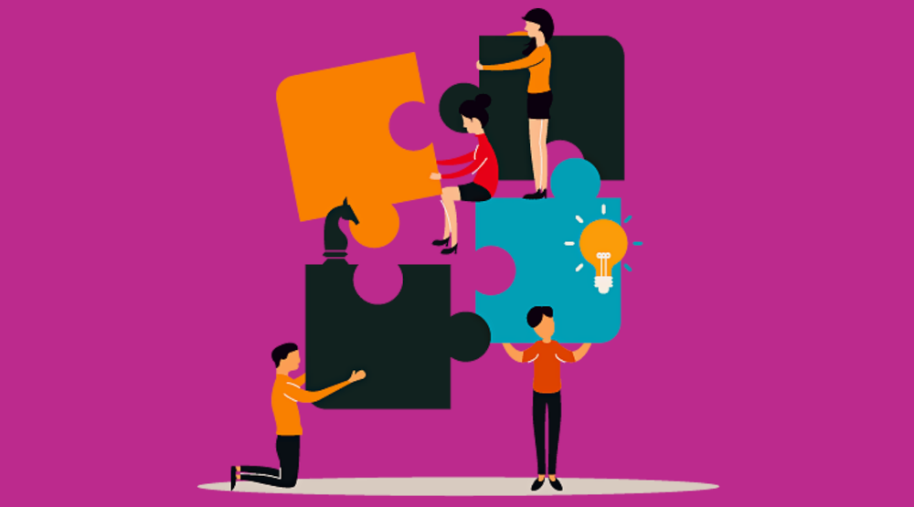 Infographic showing jigsaw pieces being put together by people