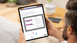 A user looking at ThingLink guidance on the SharePoint Hub on a tablet device, with a tag icon open containing field-specific information.