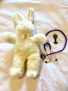 Plush rabbit and stethoscope