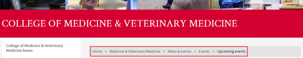 Screenshot of College of Medicine and Veterinary Medicine banner and navigation panel.