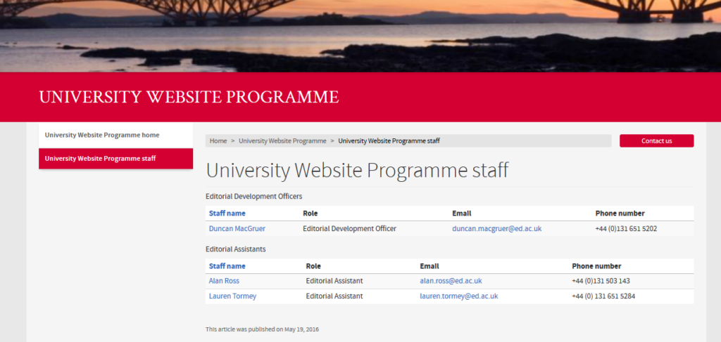 Screenshot of overview page highlighting school/unit profile pages